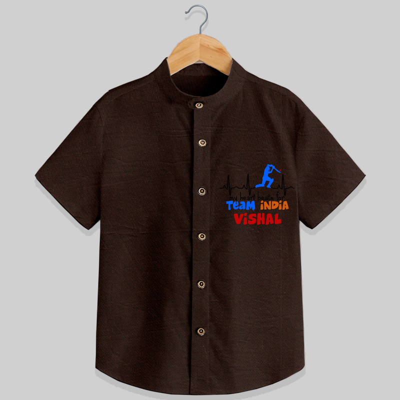 "My Heart Beats For Team India" Personalized Kids Shirt - CHOCOLATE BROWN - 0 - 6 Months Old (Chest 21")