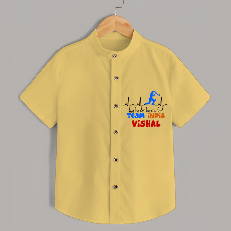 "My Heart Beats For Team India" Personalized Kids Shirt - YELLOW - 0 - 6 Months Old (Chest 21")