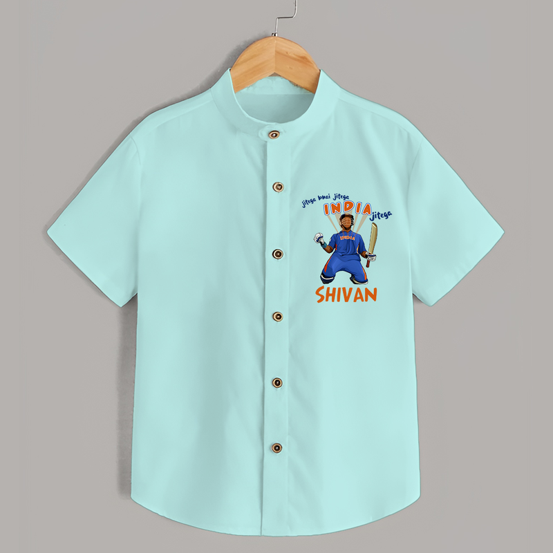 "Jitega Bhai Jitega INDIA Jitega" Personalized Kids Shirt - ARCTIC BLUE - 0 - 6 Months Old (Chest 21")