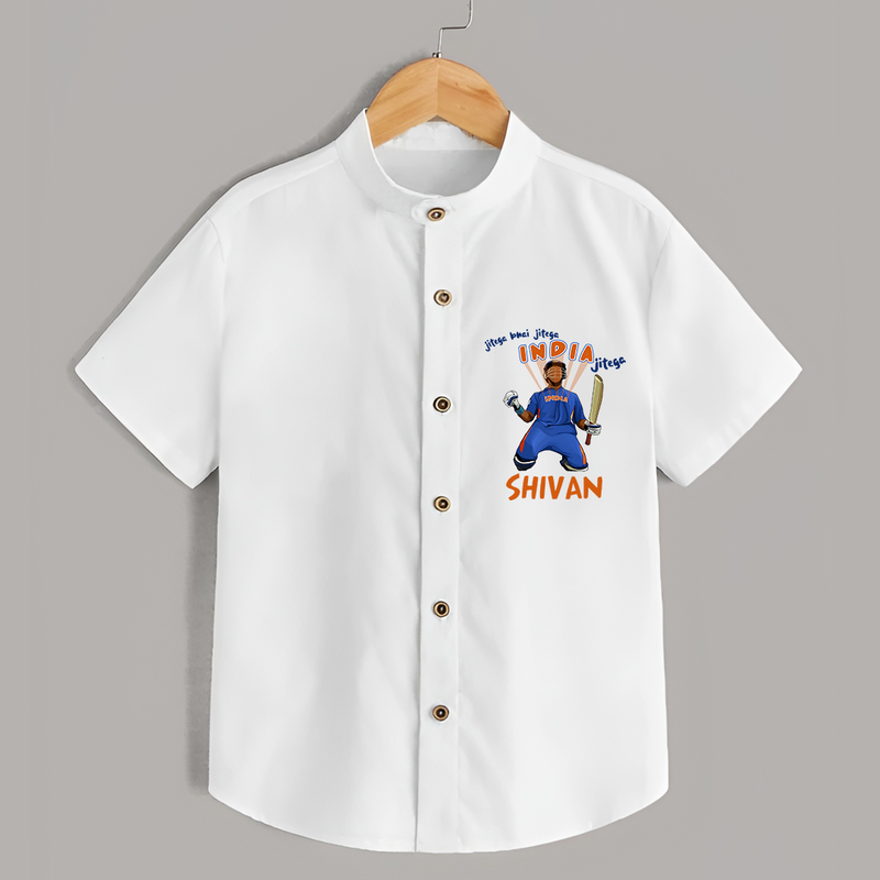 "Jitega Bhai Jitega INDIA Jitega" Personalized Kids Shirt - WHITE - 0 - 6 Months Old (Chest 21")