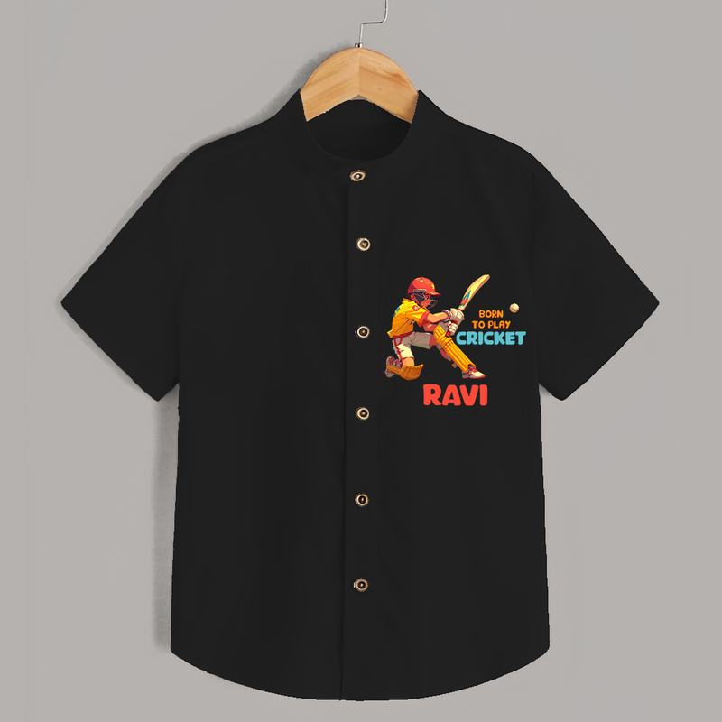 "Born To Play Cricket" Personalized Kids Shirt - BLACK - 0 - 6 Months Old (Chest 21")