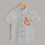 "Born To Play Cricket" Personalized Kids Shirt - GREY MELANGE - 0 - 6 Months Old (Chest 21")