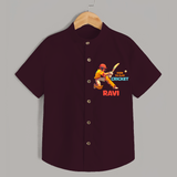 "Born To Play Cricket" Personalized Kids Shirt - MAROON - 0 - 6 Months Old (Chest 21")