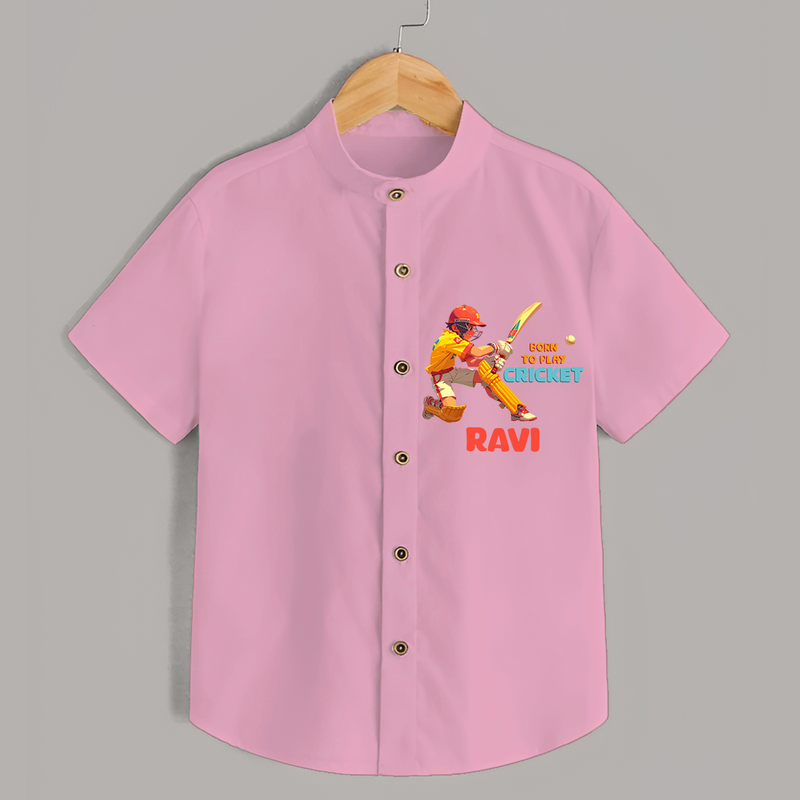 "Born To Play Cricket" Personalized Kids Shirt - PINK - 0 - 6 Months Old (Chest 21")