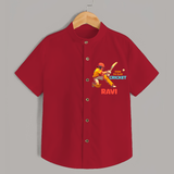 "Born To Play Cricket" Personalized Kids Shirt - RED - 0 - 6 Months Old (Chest 21")