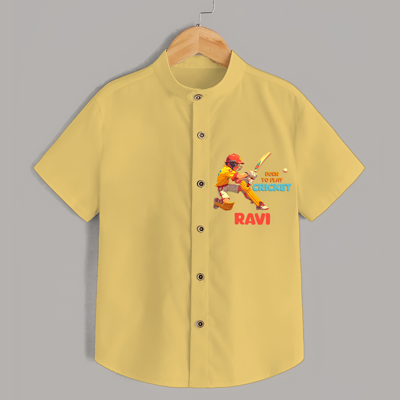 "Born To Play Cricket" Personalized Kids Shirt - YELLOW - 0 - 6 Months Old (Chest 21")