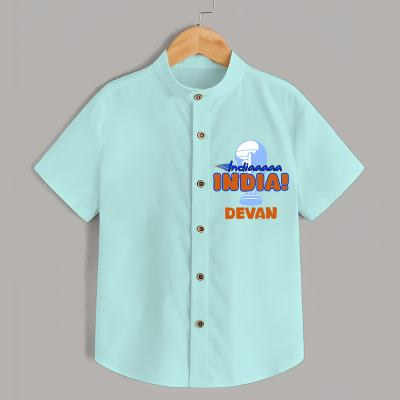 "India INDIA" Personalized Kids Shirt - ARCTIC BLUE - 0 - 6 Months Old (Chest 21")