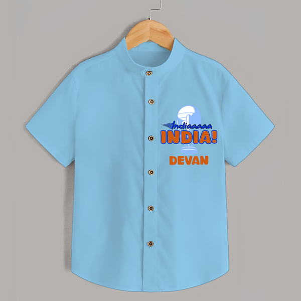 "India INDIA" Personalized Kids Shirt - SKY BLUE - 0 - 6 Months Old (Chest 21")