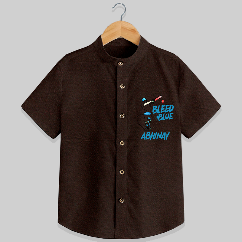 "Bleed Blue" Personalized Kids Shirt - CHOCOLATE BROWN - 0 - 6 Months Old (Chest 21")