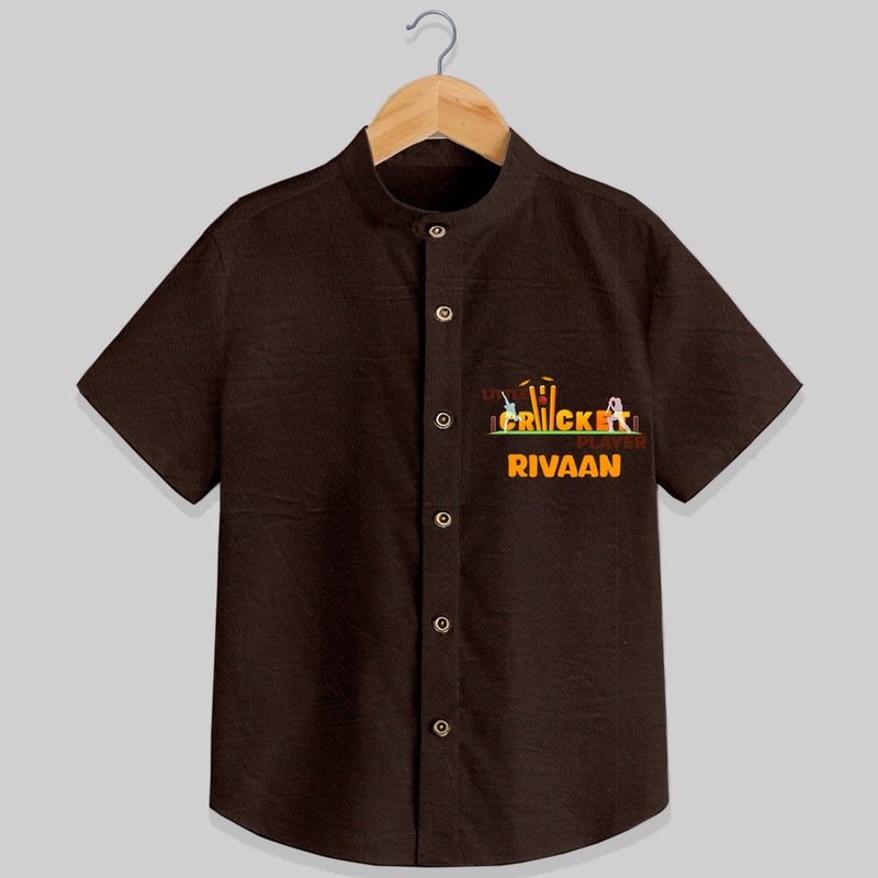 "Little Cricket Player" Personalized Kids Shirt - CHOCOLATE BROWN - 0 - 6 Months Old (Chest 21")