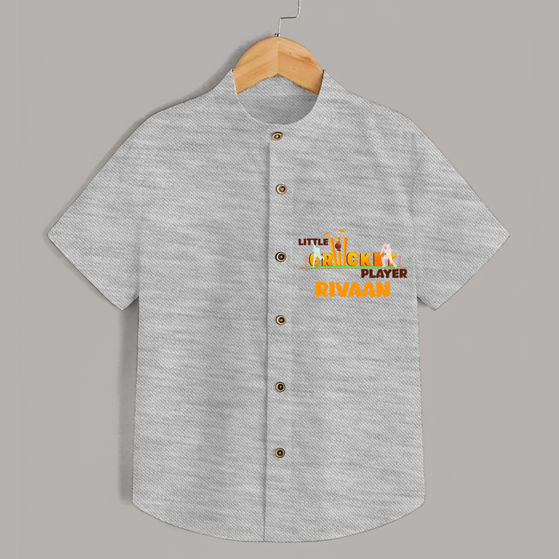 "Little Cricket Player" Personalized Kids Shirt - GREY MELANGE - 0 - 6 Months Old (Chest 21")