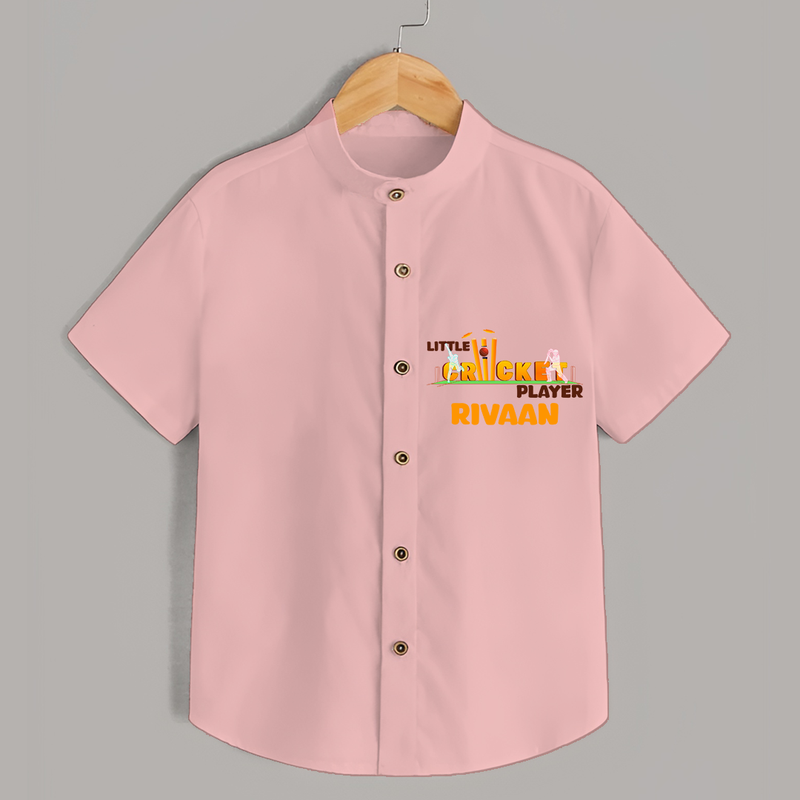 "Little Cricket Player" Personalized Kids Shirt - PEACH - 0 - 6 Months Old (Chest 21")