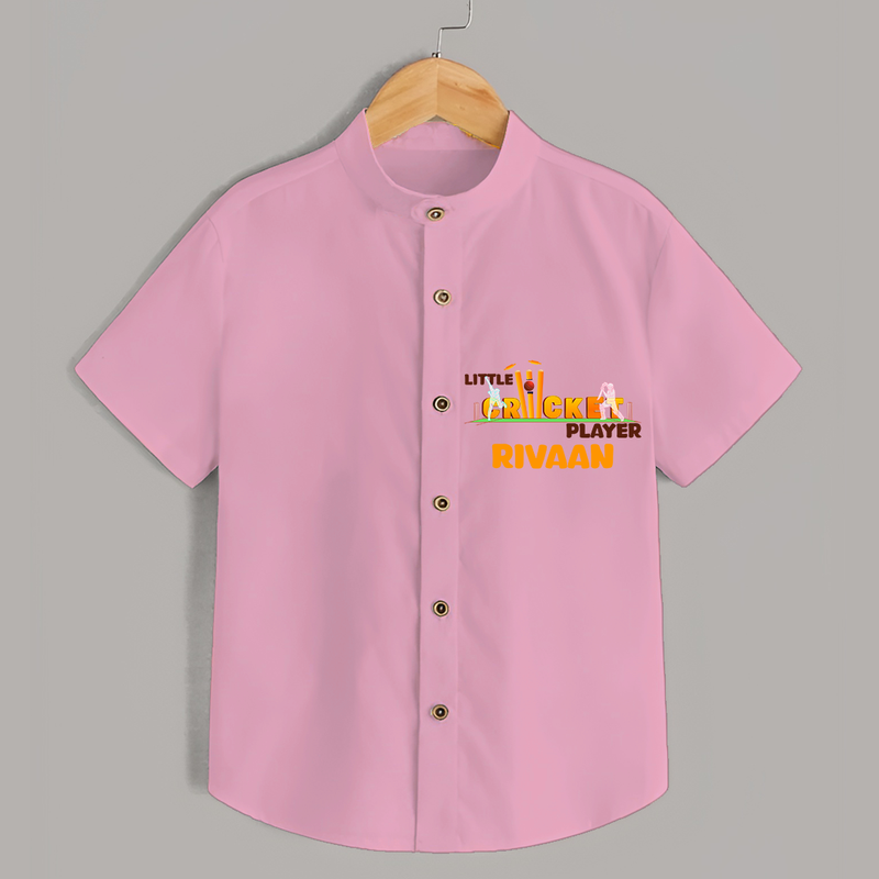 "Little Cricket Player" Personalized Kids Shirt - PINK - 0 - 6 Months Old (Chest 21")