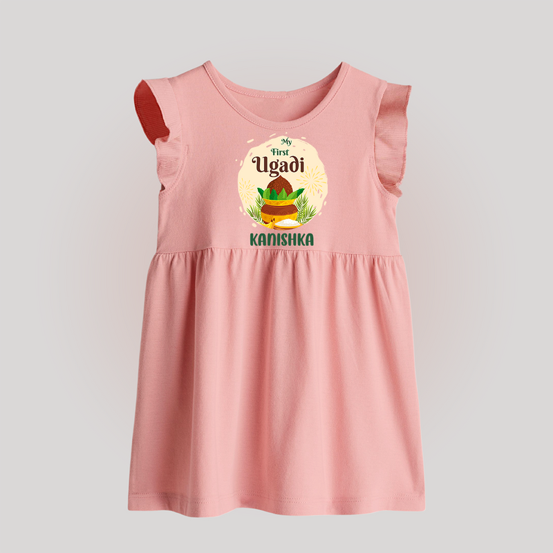 My First Ugadi Celebration With Our Customized Baby Frock For Babies With Name - BABY PINK - 0 - 3 Months Old (Chest 17")