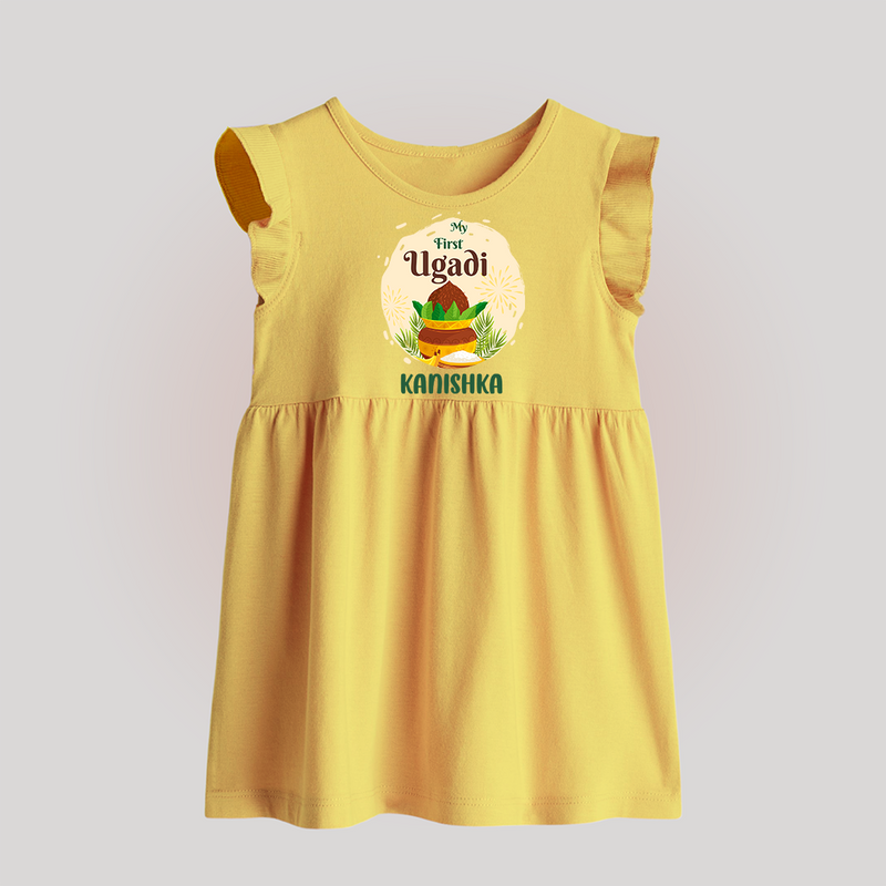 My First Ugadi Celebration With Our Customized Baby Frock For Babies With Name - YELLOW - 0 - 3 Months Old (Chest 17")