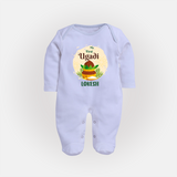 My First Ugadi Celebration With Our Customized Sleep Suit For Babies With Name - BABY BLUE - New Born (Chest 7.5")