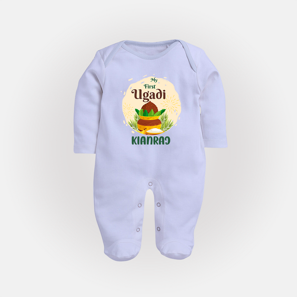 “My First Ugadi – Personalized Baby Fullbody Suit” - BABY BLUE - New Born (Chest 7.5")