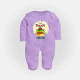 My First Ugadi Celebration With Our Customized Sleep Suit For Babies With Name - LILAC - New Born (Chest 7.5")