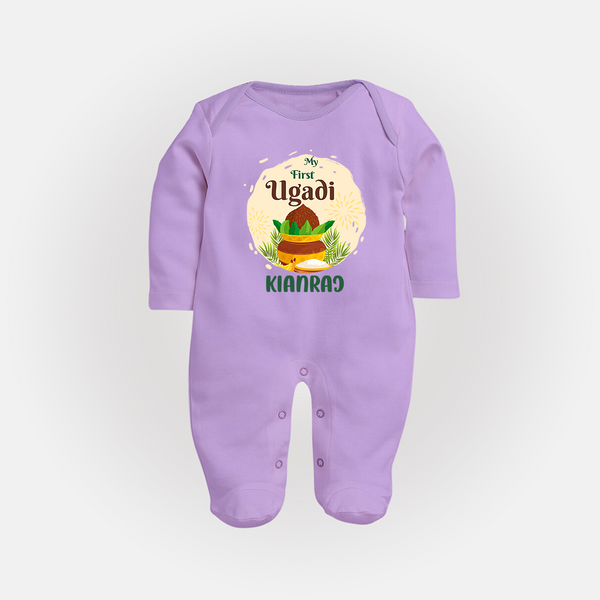 “My First Ugadi – Personalized Baby Fullbody Suit” - LILAC - New Born (Chest 7.5")