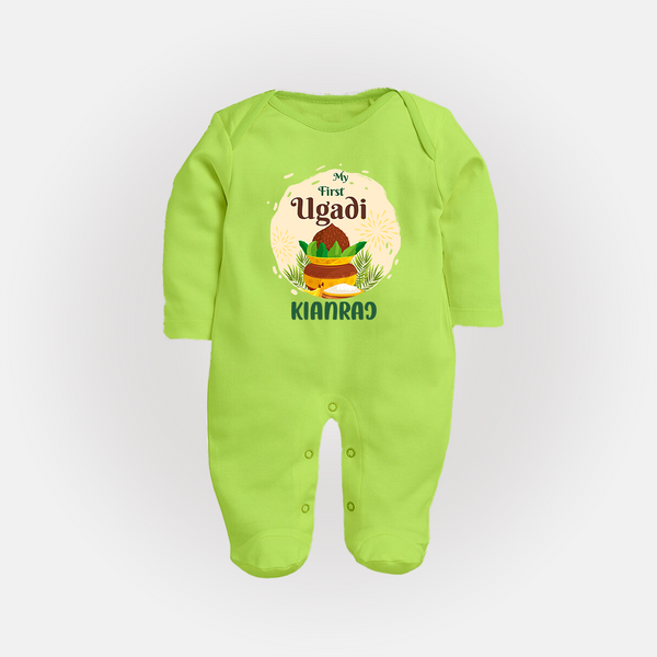“My First Ugadi – Personalized Baby Fullbody Suit” - LIME GREEN - New Born (Chest 7.5")