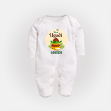 My First Ugadi Celebration With Our Customized Sleep Suit For Babies With Name - WHITE - New Born (Chest 7.5")