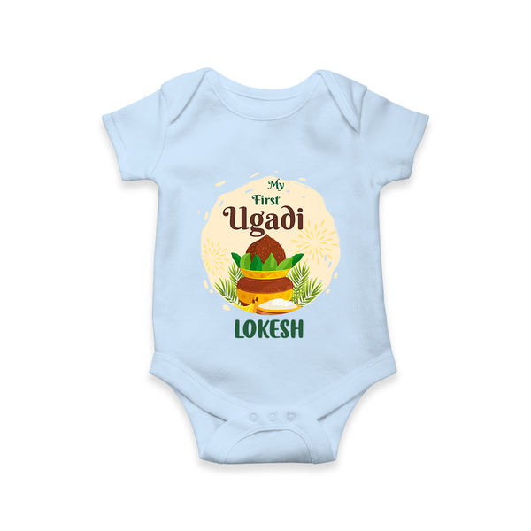 My First Ugadi Celebration With Our Customized Romper For Babies With Name - BABY BLUE - 0 - 3 Months Old (Chest 16")