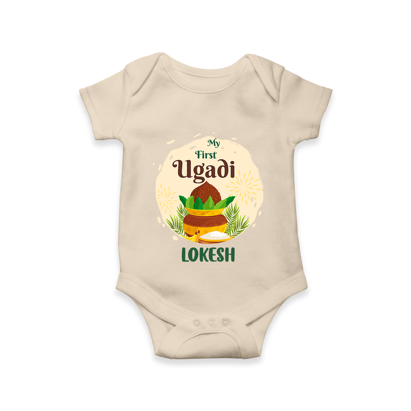 My First Ugadi Celebration With Our Customized Romper For Babies With Name - IVORY - 0 - 3 Months Old (Chest 16")