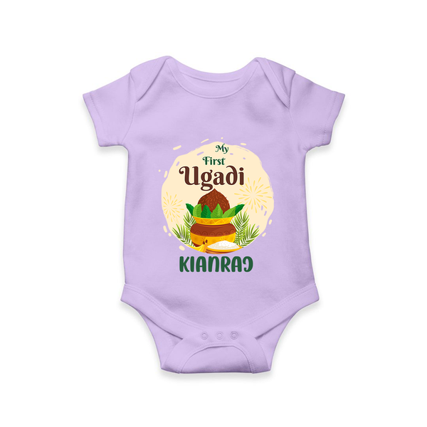 “My First Ugadi – Personalized Baby Romper” - LILAC - New Born (Chest 14")