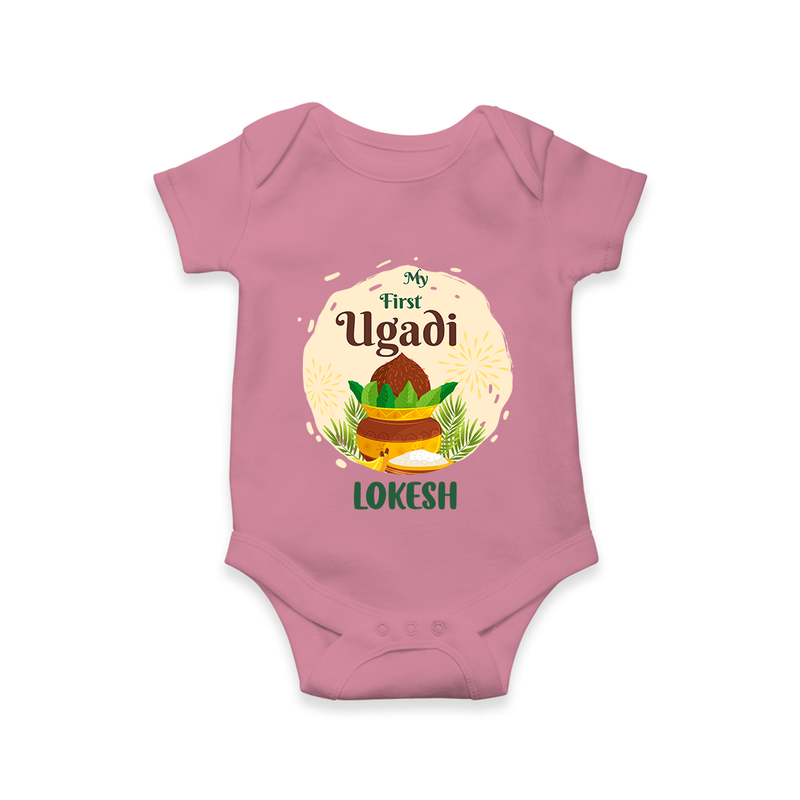 My First Ugadi Celebration With Our Customized Romper For Babies With Name - ONION - 0 - 3 Months Old (Chest 16")