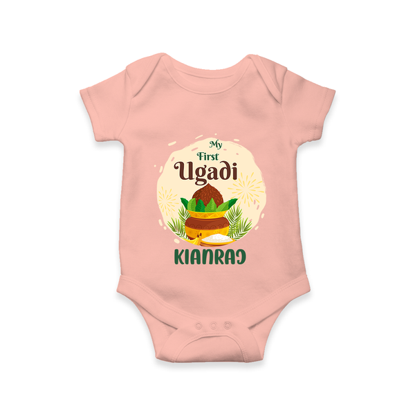 “My First Ugadi – Personalized Baby Romper” - PEACH - New Born (Chest 14")