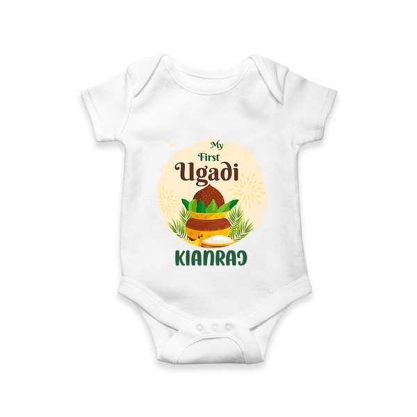 “My First Ugadi – Personalized Baby Romper” - WHITE - New Born (Chest 14")