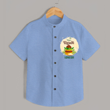 My First Ugadi Celebration With Our Customized Shirt For kids With Name - SKY BLUE - 0 - 6 Months Old (Chest 23")