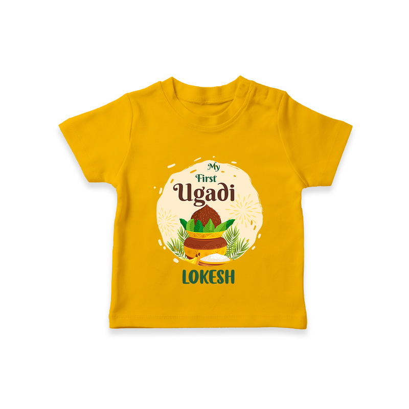 My First Ugadi Celebration With Our Customized T-Shirt For kids With Name - CHROME YELLOW - 0-5 Months Old (Chest 17")