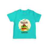 My First Ugadi Celebration With Our Customized T-Shirt For kids With Name - TEAL - 0-5 Months Old (Chest 17")