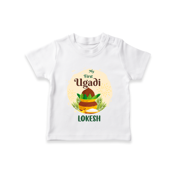 My First Ugadi Celebration With Our Customized T-Shirt For kids With Name - WHITE - 0-5 Months Old (Chest 17")