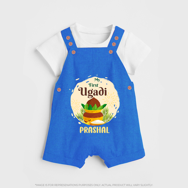 My First Ugadi Celebration With Our Customized Dungaree Set For kids With Name - COBALT BLUE - 0 - 5 Months Old (Chest 18")