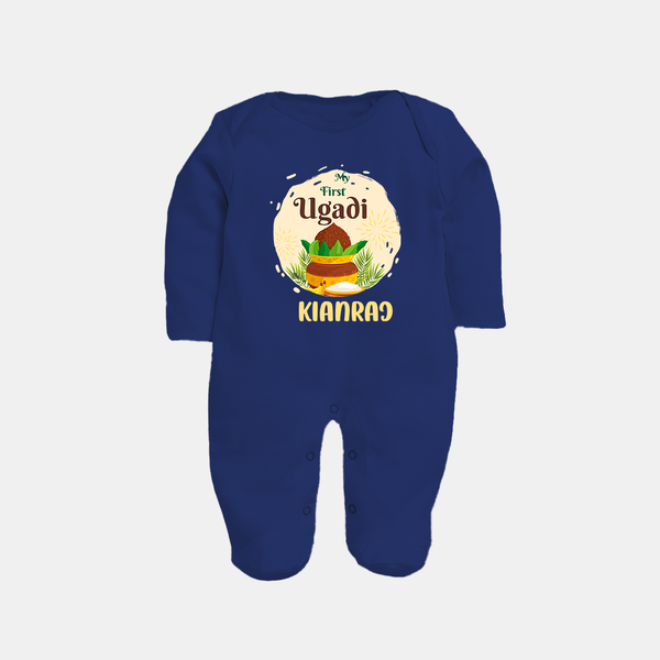 “My First Ugadi – Personalized Baby Fullbody Suit” - NAVY BLUE - New Born (Chest 7.5")