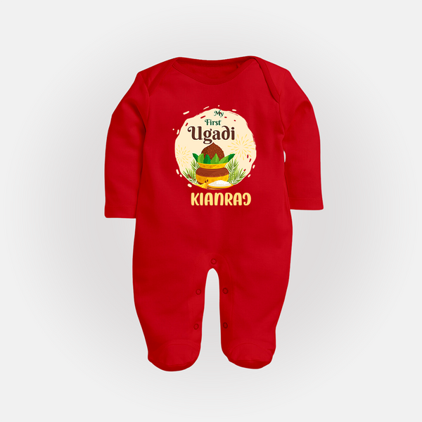 “My First Ugadi – Personalized Baby Fullbody Suit” - RED - New Born (Chest 7.5")