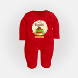 My First Ugadi Celebration With Our Customized Sleep Suit For Babies With Name - RED - New Born (Chest 7.5")