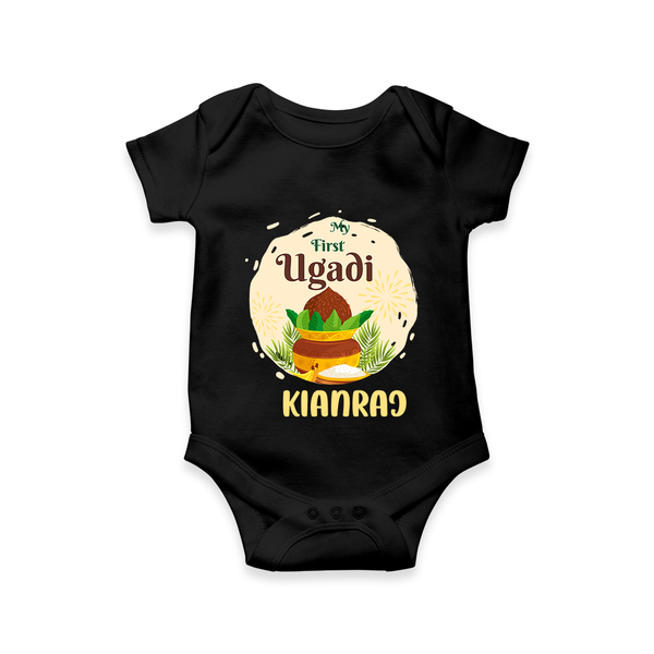 “My First Ugadi – Personalized Baby Romper” - BLACK - New Born (Chest 14")