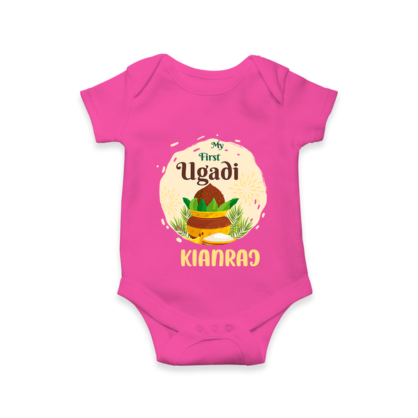 “My First Ugadi – Personalized Baby Romper” - HOT PINK - New Born (Chest 14")