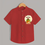 My First Ugadi Celebration With Our Customized Shirt For kids With Name - RED - 0 - 6 Months Old (Chest 23")