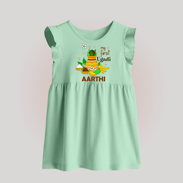 “My First Ugadi Personalized   BabyFrock | Custom Name” - MINT GREEN - 0 - 3 Months Old (Chest 17")