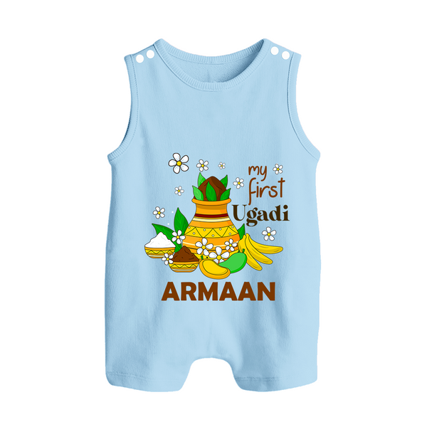 “My First Ugadi Personalized Baby Romper Suit | Custom Name” - BABY BLUE - 0 - 5 Months Old (Chest 18")