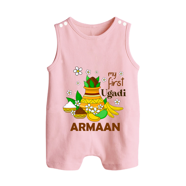 “My First Ugadi Personalized Baby Romper Suit | Custom Name” - BABY PINK - 0 - 5 Months Old (Chest 18")