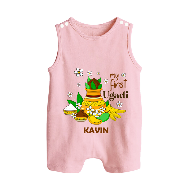 My First Ugadi Festival With Our Customized Romper Suit For Babies With Name - BABY PINK - 0 - 5 Months Old (Chest 18")