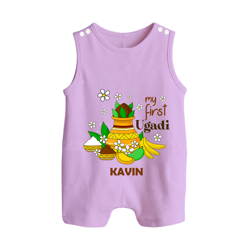 My First Ugadi Festival With Our Customized Romper Suit For Babies With Name - LILAC - 0 - 5 Months Old (Chest 18")