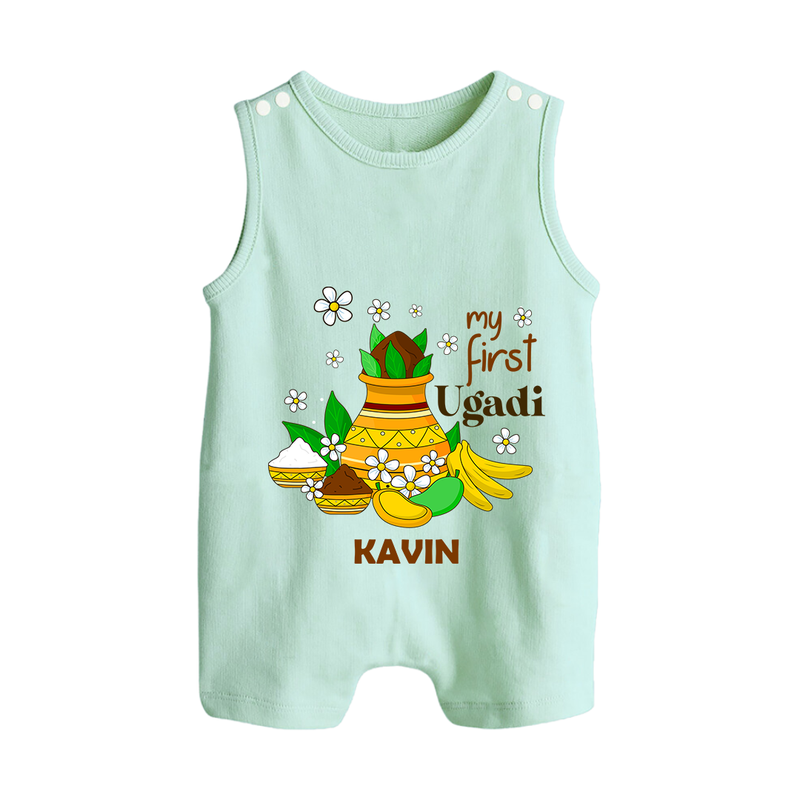 My First Ugadi Festival With Our Customized Romper Suit For Babies With Name - MINT GREEN - 0 - 5 Months Old (Chest 18")