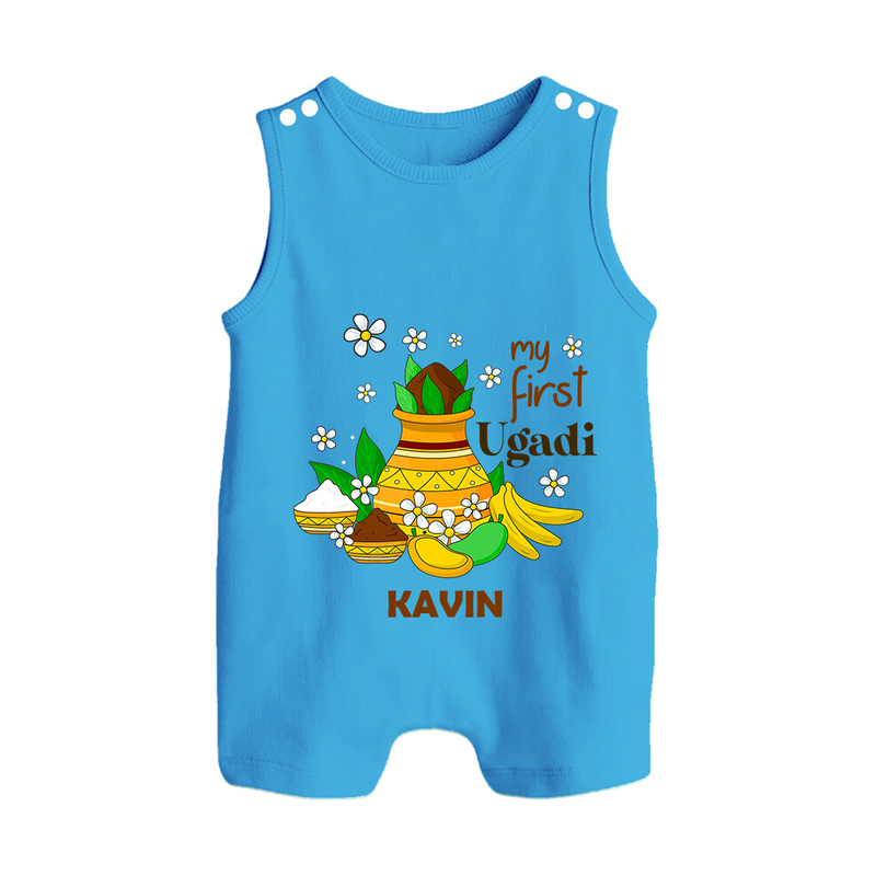 My First Ugadi Festival With Our Customized Romper Suit For Babies With Name - ROYAL BLUE - 0 - 5 Months Old (Chest 18")