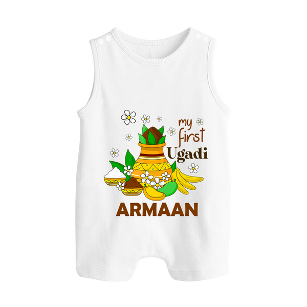 “My First Ugadi Personalized Baby Romper Suit | Custom Name” - WHITE - 0 - 5 Months Old (Chest 18")